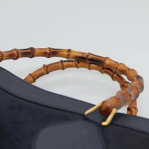 GUCCI Bamboo Tote Bag Suede Leather Navy Gold 002 1186 0260 Auth fm4759 - Picture 9 of 16